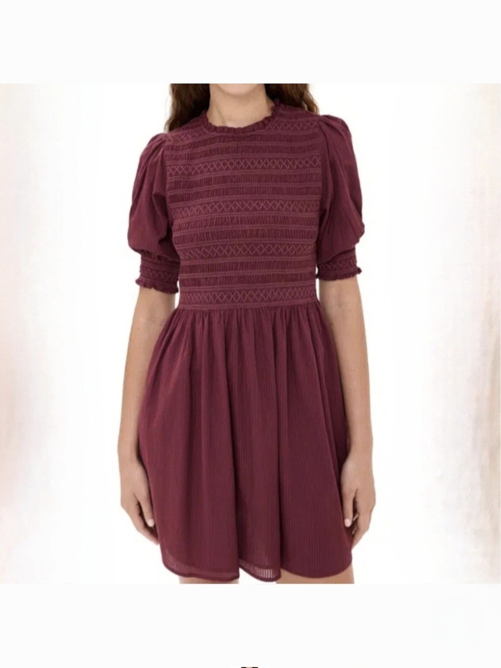 Hill House Home Vivi Smocked Nap Dress Large Cottagecore Burgundy Shadow Stripe - Picture 2 of 9